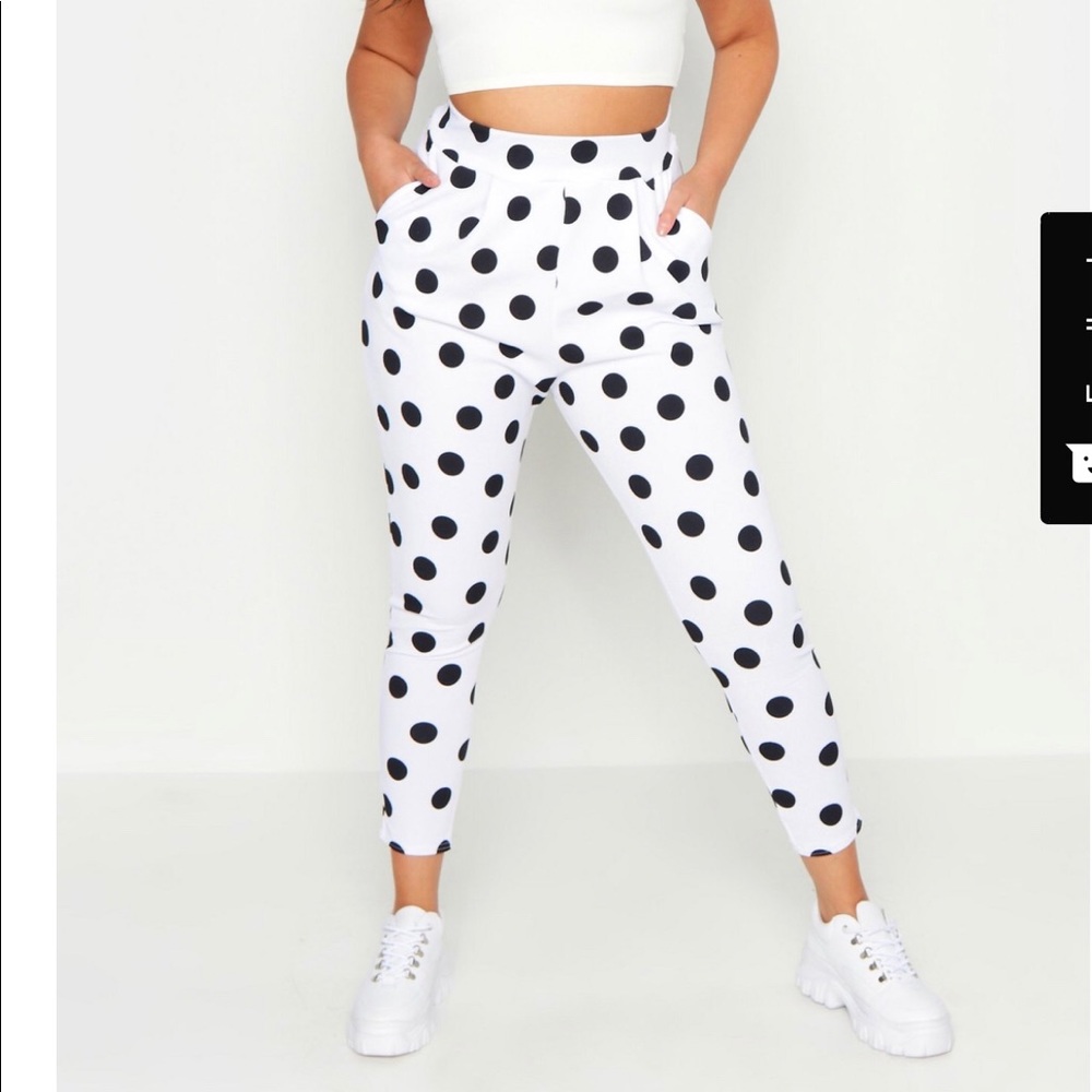 Polka Dot Pleat Trousers (IN BLACK, NOT WHITE)
